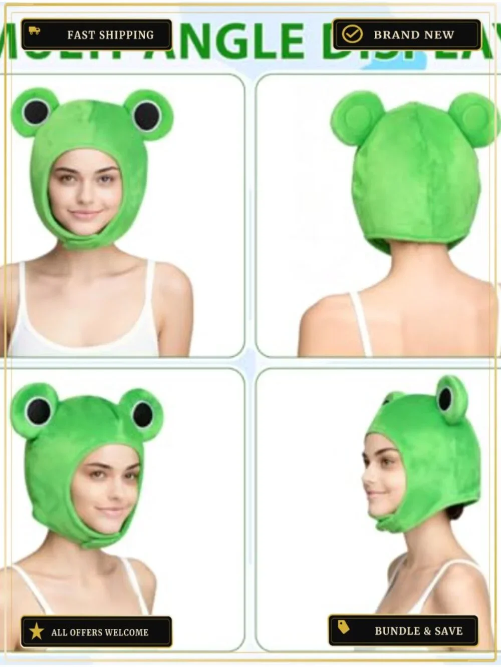 Plush Frog Hat Adult One Size Funny Animal Cosplay Costume Accessory